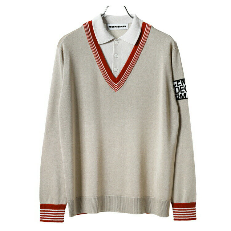 ディセンバーメイ ゴルフ ニットポロ メンズ 長袖 フェイクレイヤード セーター ニット テンセル ポロシャツ 重ね着風 保湿 吸湿 速乾 ゴルフウェア ブラン...