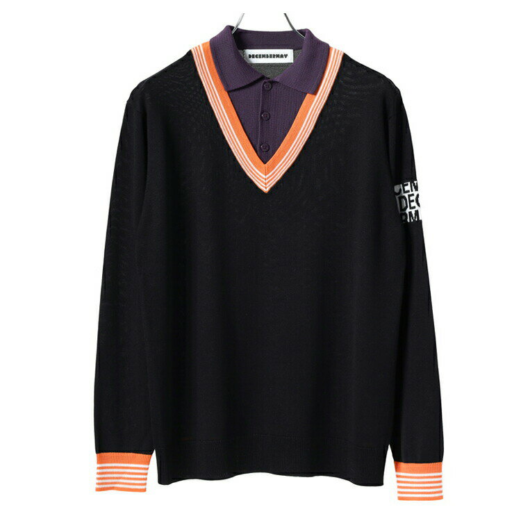 ディセンバーメイ ゴルフ ニットポロ メンズ 長袖 フェイクレイヤード セーター ニット テンセル ポロシャツ 重ね着風 保湿 吸湿 速乾 ゴルフウェア ブラン...