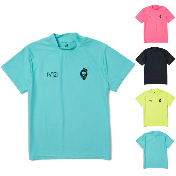 V12 ゴルフ モックシャツ メンズ 半袖 シャツ モックネック ハイネック ゴルフウェア 吸水速乾 黒 青 黄色 ピンク 無地 春 夏 秋 ブランド ロゴ V122211-CT42