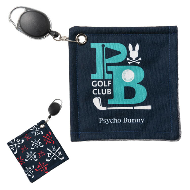 サイコバニー ゴルフ ボールクリーナー メンズ レディース タオル カラビナ付き 吸水速乾 ピンオンリール付き ゴルフ用品 ブランド PBMG5FE3 PSYCHO BUNNY