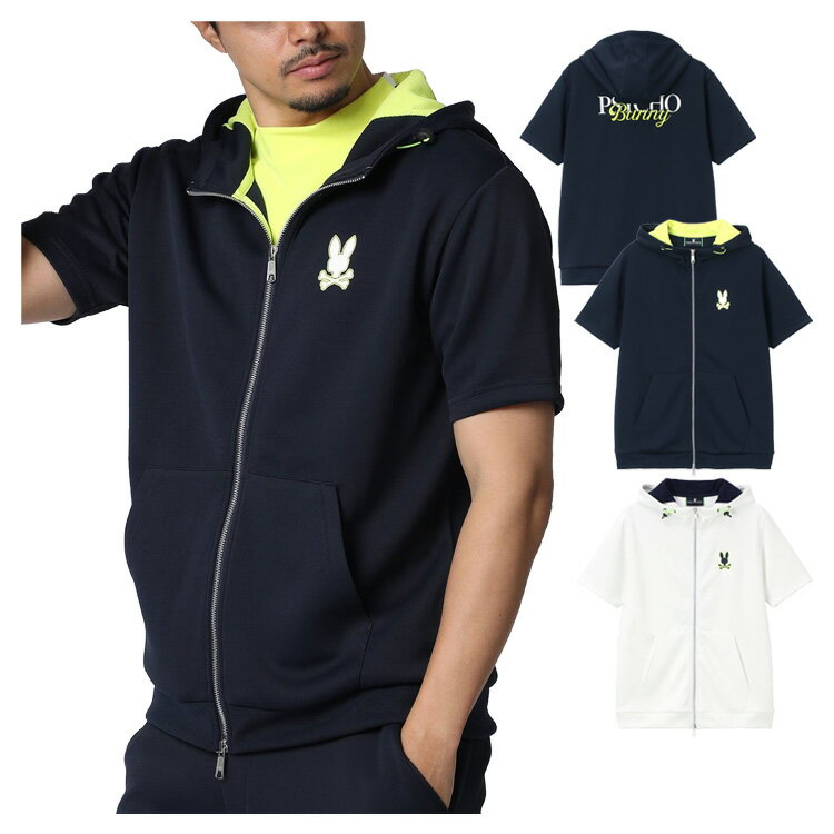樂天商城 - サイコバニー ゴルフ パーカー メンズ 半袖 フルジップ フーディー Tシャツ ゴルフウェア 無地 ロゴ 春 夏 ブランド GF718 PSYCHO BUNNY