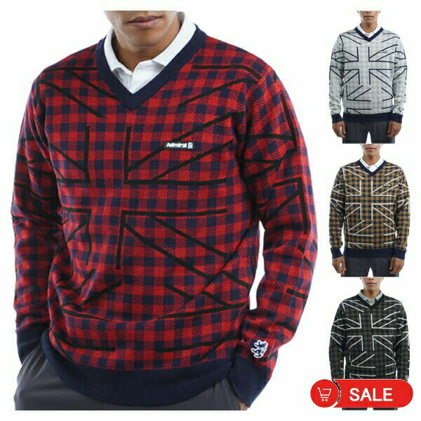 【セール対象】 アドミラルゴルフ ニット 長袖 メンズ セーター Vネック トップス 保温 抗菌防臭 Vネックニット ゴルフウェア 白 黒 赤 キャメル 秋 冬 Admiral Golf ADMA268