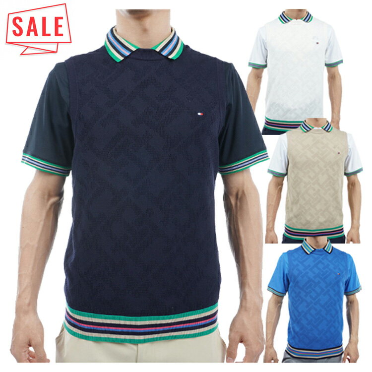 【セール対象】 30％オフ トミーヒルフィガー ゴルフ ベスト メンズ ニットベスト セーターベスト クルーネック ゴルフウェア ブランド 総柄 秋 冬 春 THMA402