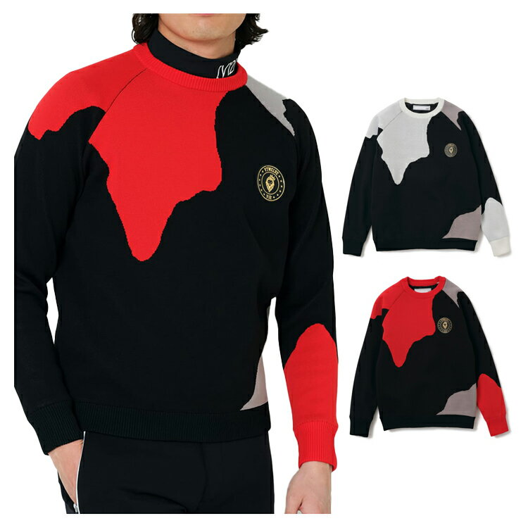 V12 ゴルフ ニット メンズ 長袖 プルオーバー セーター 保温 防風 ストレッチ カモ柄 ロゴ ゴルフウェア ブランド V122320-KN06