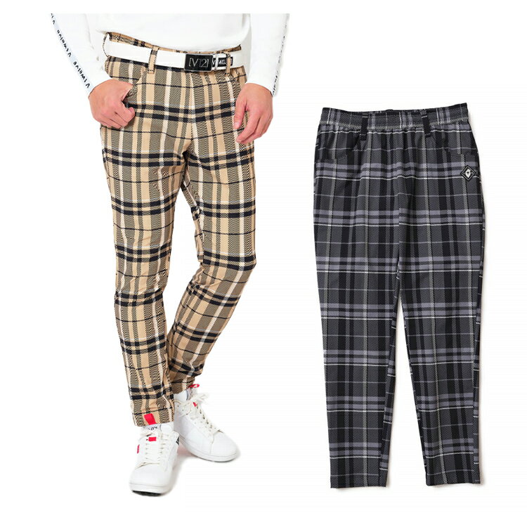 V12 ゴルフ パンツ メンズ テーパード ロングパンツ ストレッチ 撥水 軽量 総柄 チェック ゴルフウェア ブランド ロゴ V122420-PN01 V12 GOLF