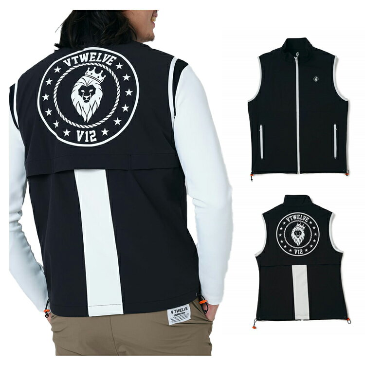 V12 ゴルフ ベスト メンズ ナイロン ベンチレーション 軽量 防風 撥水 ストレッチ フルジップ ゴルフウェア ブランド 春 夏 秋 無地 ロゴ ライン V122410-JK02
