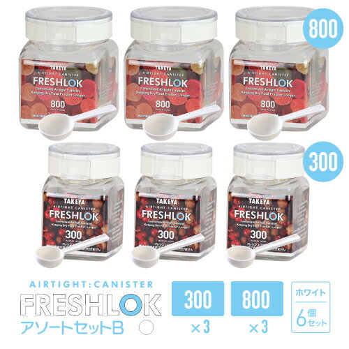 お得な売れ筋セット！ 【送料無料】 タケヤ フレッシュロック アソートセットB（角型 300×3　800×3） スパイス 調味料入れ 密閉 プラスチック キャニスター 保存容器 キッチン FRESHLOK 日本製 おしゃれ 軽量 ワンタッチ 小麦粉 塩 砂糖 調味料 透明 TAKEYA 公式