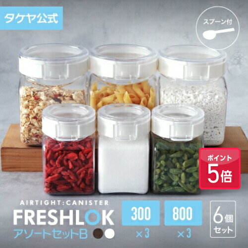 【ポイント5倍】お得な売れ筋セット！ 【送料無料】 タケヤ フレッシュロック アソートセットB（角型 300×3　800×3） スパイス 調味料入れ 密閉 プラスチック キャニスター 保存容器 キッチン FRESHLOK 日本製 おしゃれ 軽量 ワンタッチ 小麦粉 塩 砂糖 調味料 透明