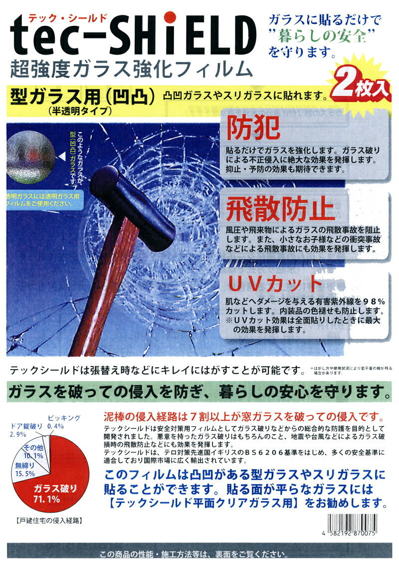 【防犯ガラスフィルム】テックシールド 型ガラス A3サイズ　2枚入