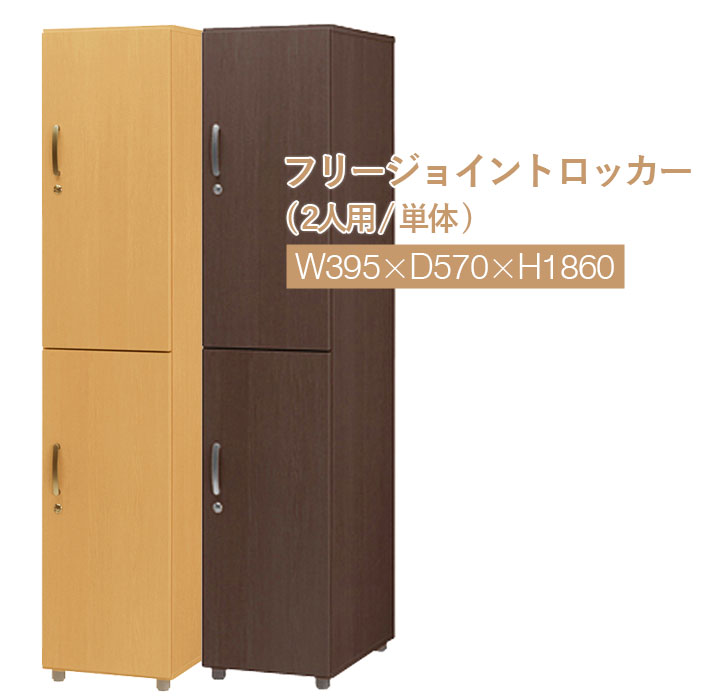 フリージョイントロッカー2段(単体)FLW 木製ロッカー 事務家具 オフィス家具 低圧メラミン化粧板 アジャスター ネクタイ掛け ハンガーパイプ キーロック ナチュラル ブラウン スポーツジム オフィス 更衣室 鍵付き かぎ付き 2人用 [2]