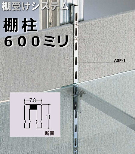 棚受け金具 棚柱 支柱レール シングルタイプ 600ミリ クローム