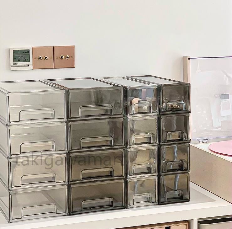 透明収納ボックス 引き出し 収納ケース 縦置き アクリル 小物収納 クリア オフィス収納 片付き コンパクト シンプル 1段/2段/3段/4段 防塵 積み重ね可能(2個)