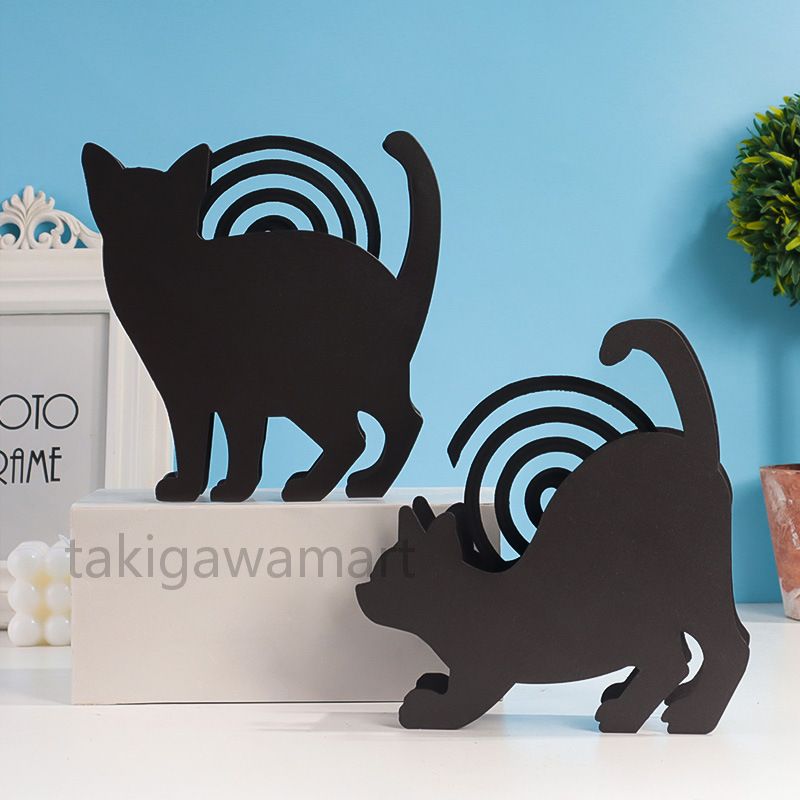 蚊取り線香ホルダー 猫 ねこ 蚊取り線香 入れ スタンド 蚊遣り?動物 可愛い 黒猫 黒 鉄製 蚊取り 部屋 飾り物のサムネイル