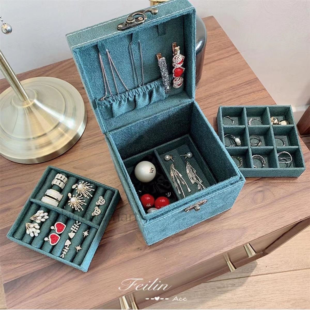 イヤリング 指輪 リング 収納 ケース ジュエリーボックス 大容量 ピアス ジュエリー リング インテリア 小物置き 人工シャミー 女の子 ママ 母の日 ギフト 贈り物