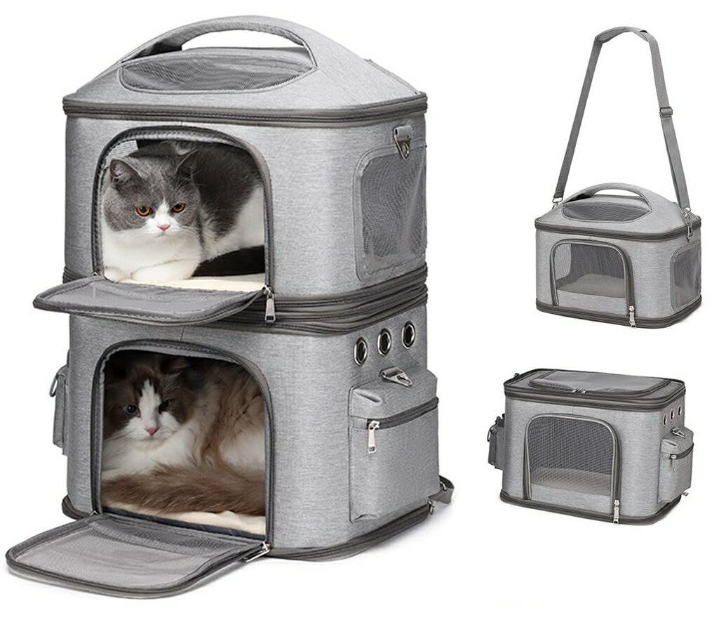 猫 2匹 リュック 分離可 キャリー 2層 ペット キャリーバッグ 小型犬 ソフトクレート 折りたたみ可 マ..