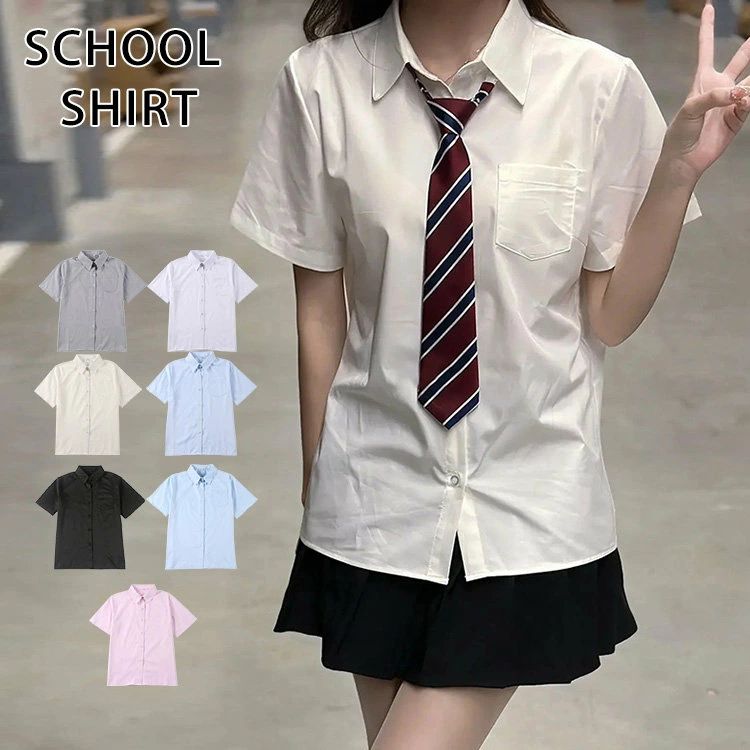 スクールシャツ シャツ ブラウス 半袖 レディース トップス 学生シャツ 半袖シャツ ワイシャツ 半袖ワ..