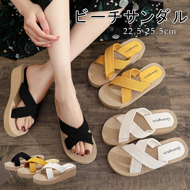 ビーチサンダル レディース 厚底 サンダル トング ローヒール ヒール5cm 歩きやすい クロス ストラップ..