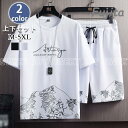 セットアップ メンズ 半袖 夏 大きいサイズ 夏服 パンツ上下セット 薄手 上下2点セット メンズファション 夏 半袖 ジャージ 黒 白 カジュアル