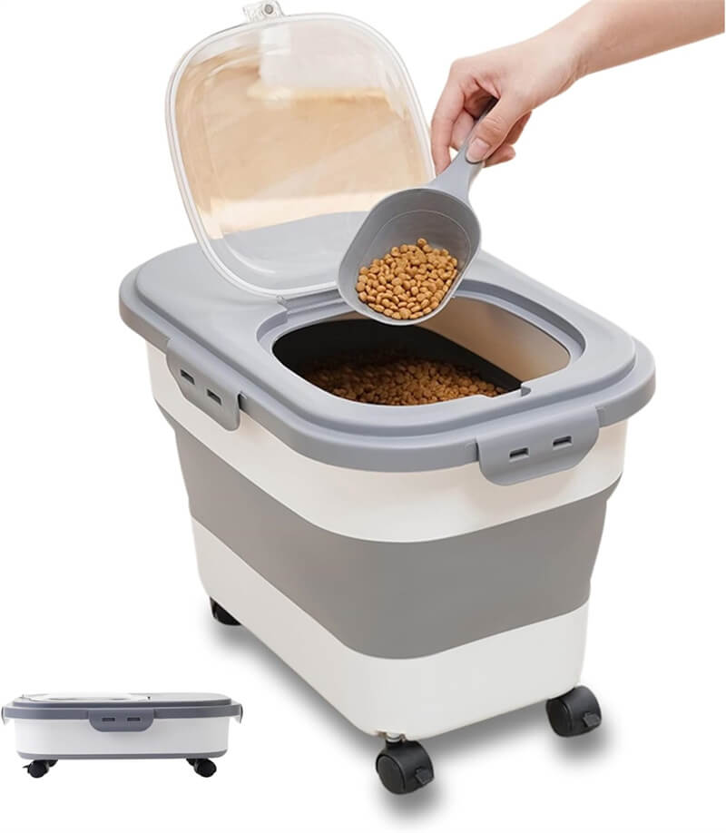 ペットフードストッカー ペットフードコンテナ ドッグフード 20L大容量 折りたたみ 猫餌 犬餌 フード ..