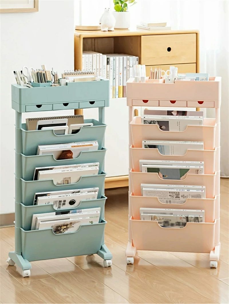 ブックシェルフ 本棚 スリム キャスター付き マガジンラック スリム 五段 大容量 教科書 収納 書類棚 隙間収納 隙間ラック サイドワゴン 絵本ラック 書類整理 ラック デスクサイド収納 ブックスタンド 漫画 雑誌 文具 水筒 学校