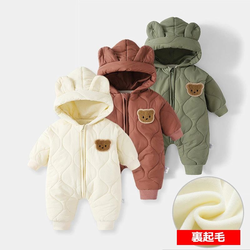 ロンパース 冬着 フード付き ベビー服 女の子 男の子 着るおくるみ クマ カバーオール キッズ 長袖 厚..