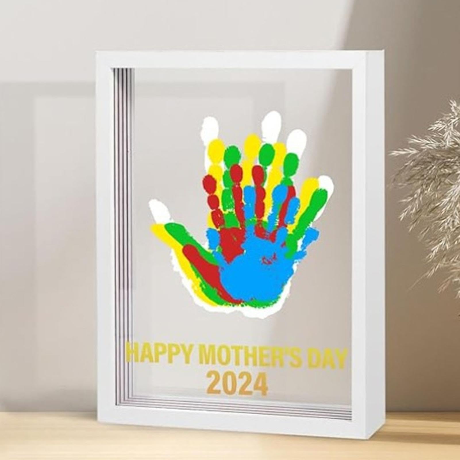 赤ちゃんの手形と足形キット クリア家族手形キット 手作り記念品木製フレーム アクリルペイント 5 色付き ベビーレジストリー 保育園用メモリーアートフォトフレーム