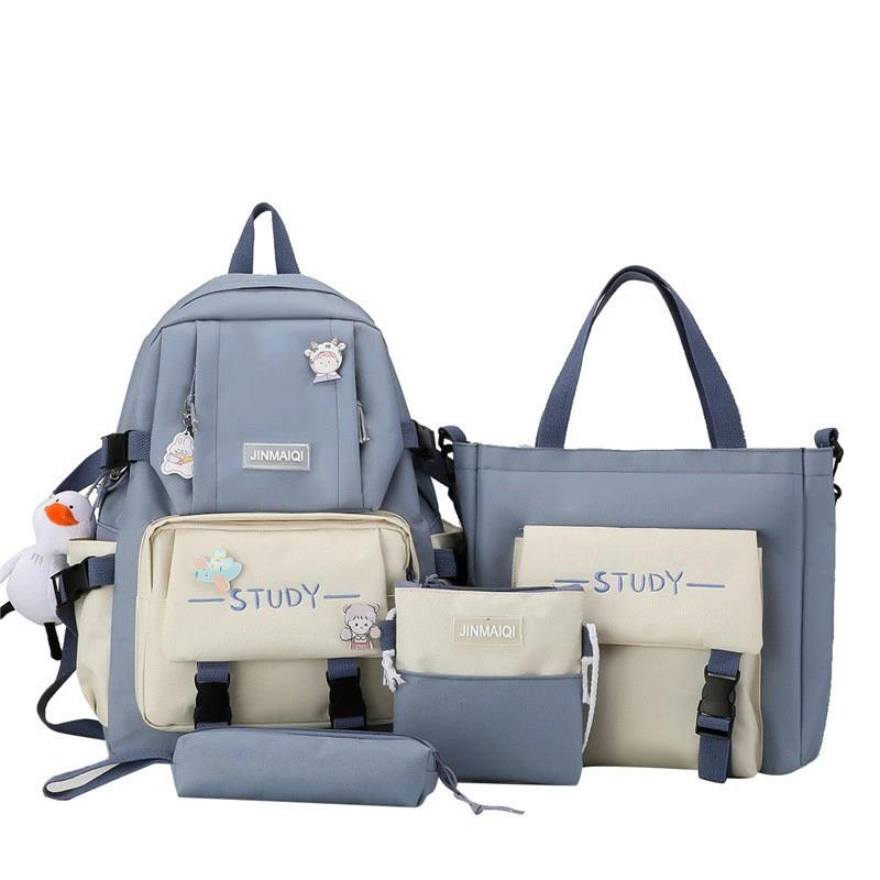 10代の女の子のためのかわいいバックパック | 丈夫なバックパック原宿プレッピー バックパック セット - リュック・ハンドバッグ・ショルダーバッグ・ペンケースがセットになった大容量リュックサック女子校生エステ