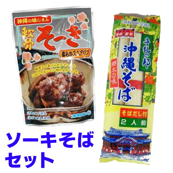 ソーキそば セット 出汁付乾麺2束とレトルト具材のおてがるセットです。 船メール便