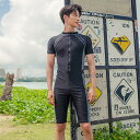フィットネス メンズ 半袖 半ズボン ショートパンツ UVカット 競泳水着 男性用 オールインワン スクール水着 スパッツ スイミング ダイエット 健康 練習 ...
