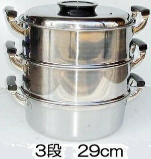 桃印 ステンレス 丸型蒸器 (丸蒸し器 3段 29cm IH対応 せいろ)TKG1-0412-0104