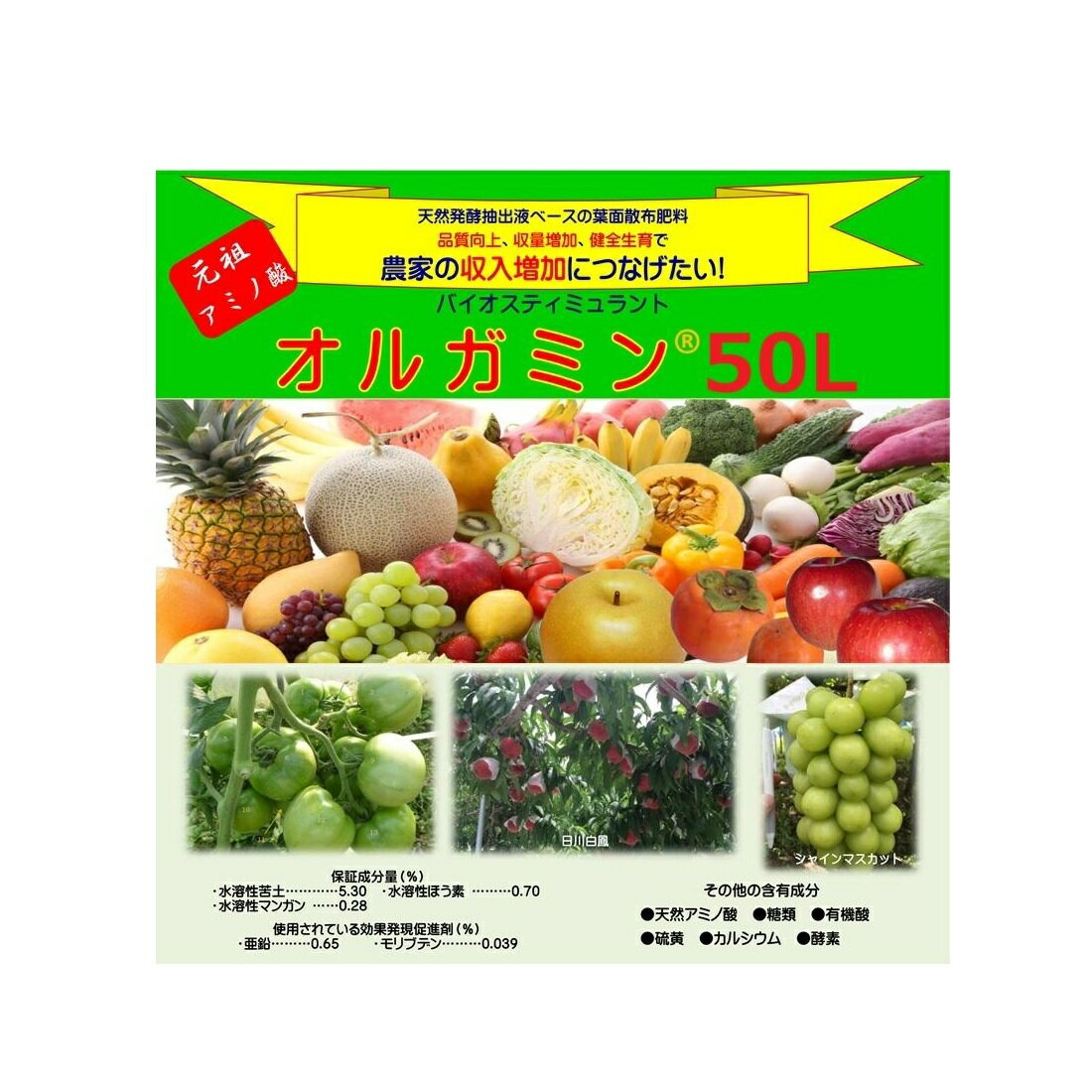 オルガミン 50L ｜ バイオスティミュラント資材 天然発酵抽出液 葉面散布肥料 品質向上 収量増加 法人限定送料無料