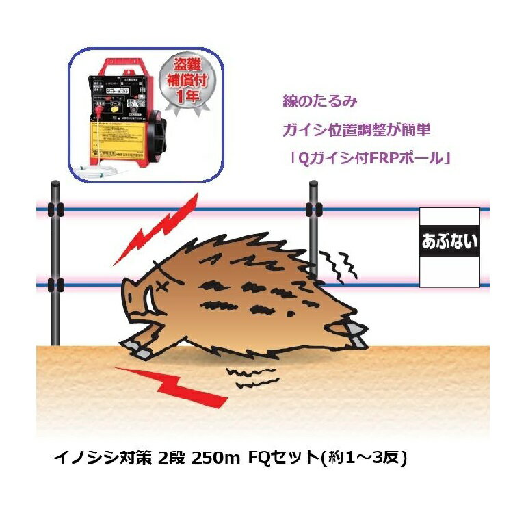 イノシシ対策用 2段250mFQセット (961) 電気柵 盗難補償付 末松電子製作所 keib