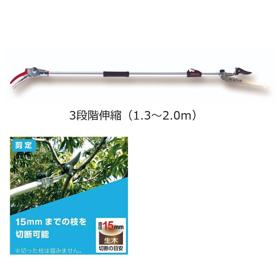 ARS アルス 伸縮式高枝鋏 ズームチョキチルトR 剪定タイプ ショート2.0 鋸付き 180ZTR-2.0-3D 1.3〜2m ..