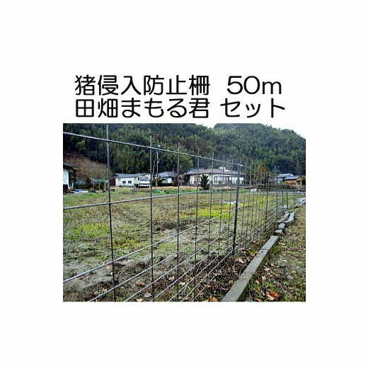 猪侵入防止柵 田畑まもる君 50mセット 線径5mm 亜鉛メッキ高1.2m×幅2.0m 支柱、結束線付き 防獣柵