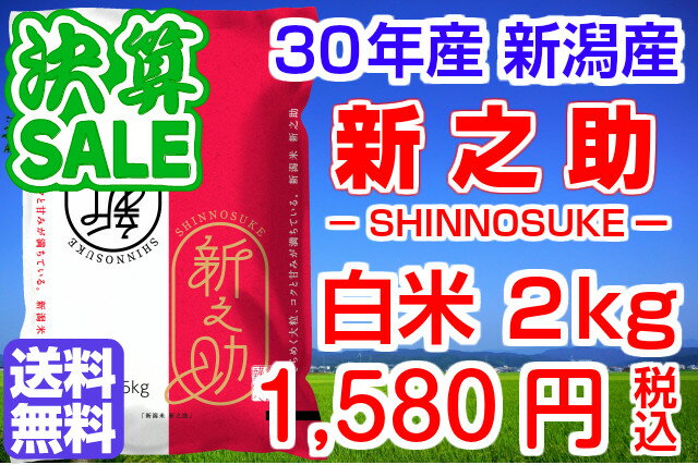 30年産　新潟県産　新之助！送料無料！（地域限定）白米2kg（2kg×1袋）お米マイスター特選　贈り物・ご家庭用においしい新潟米をどうぞ！