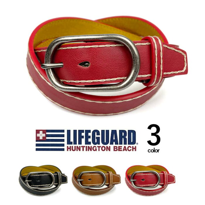 全3色 LIFEGUARD U.S.A.ライフガード リアルレザー ステッチパンチングデザインベルト 男女兼用 本革 革皮 カジュアル プレゼント 学生