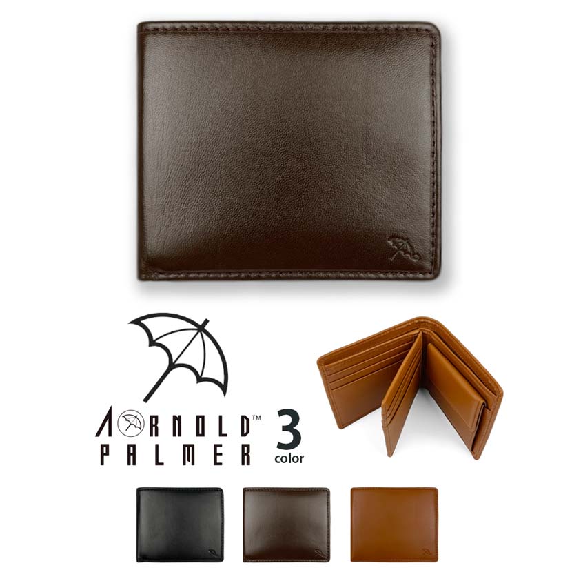 【全3色】 Arnold Palmer アーノルドパーマー 二つ折り 財布 中ベラ付き システム シープスキン リアルレザー メンズ レディース 男女兼用