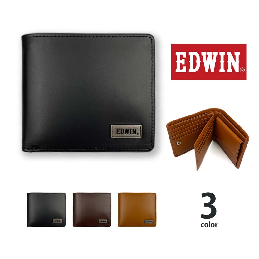 【全3色】 EDWIN エドウイン リサイクルレザー 中ベラ付き 二つ折り 財布 ショートウォレットメンズ レディース 男女兼用 プレゼント エドウィン（クリックポスト送料無料）