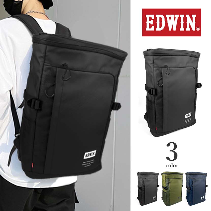 全3色 EDWIN エドウイン BOX型 21.6L PUナイロン バックパック リュックサック メンズ レディース カジュアル プレゼント ボックス型 スクエア 鞄 プレゼント 大容量