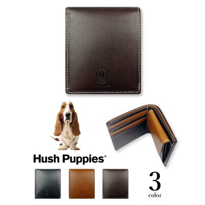 全3色 Hush Puppies ハッシュパピー リアルレザー バイカラー 二つ折り財布 ショートウォレット 牛革 ワンちゃん 犬 ドッグ メンズ レディース 男女兼用 プレゼント 贈り物 父の日