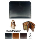 全3色　Hush Puppies ハッシュパピー リアルレザー バイカラー 二つ折り財布 ショートウォレット ラウンドファスナー小銭入れ 牛革 ワンちゃん 犬 ドッグ メンズ レディース 男女兼用 プレゼント 贈り物 父の日