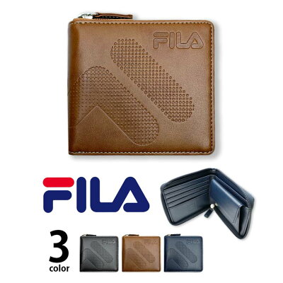 【送料無料】全3色 FILA(フィラ)ドットロゴ型押し ラウンドファスナー 2つ折り財布 ショート ウォレット フェイクレザー メンズ レディース 男女兼用 プレゼント 贈り物 (クリックポスト送料無料)