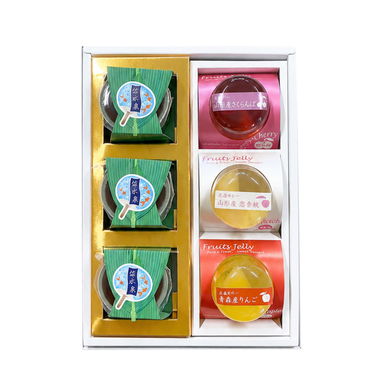 笹水泉とフルーツゼリー6個入　高級　和菓子　詰合わせギフト！化粧箱入　熨斗対応可　贈り物　贈答用　イベント　プレゼント　お中元　お歳暮　お年賀