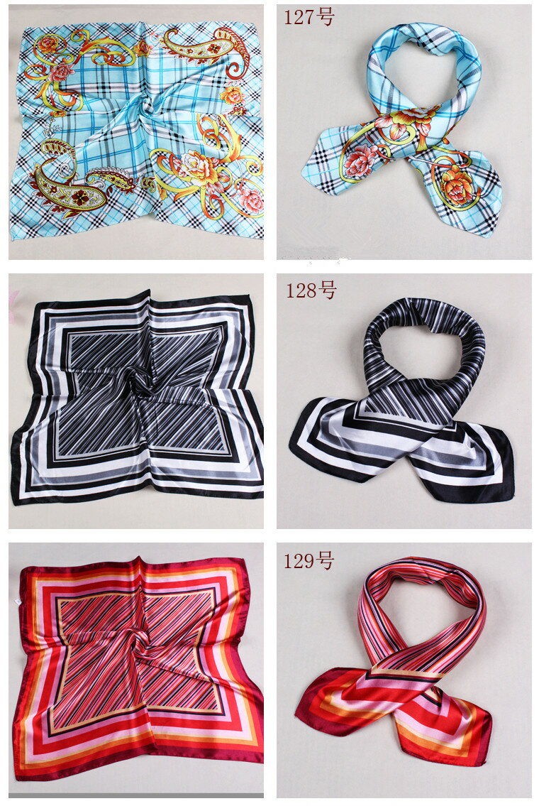 カラフル艶やかなシルク調スカーフ シルクロードの起点【西安】からの贈り物 美品激安 60角企業制服スカーフ(色番号127〜144)