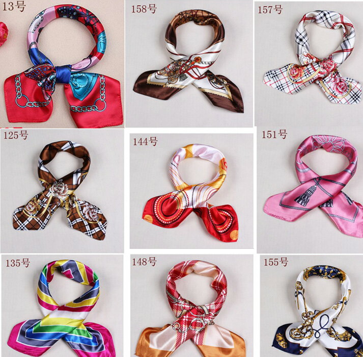 カラフル艶やかなシルク調スカーフ シルクロードの起点【西安】からの贈り物 美品激安 60角企業制服スカーフ(色番号19〜36)