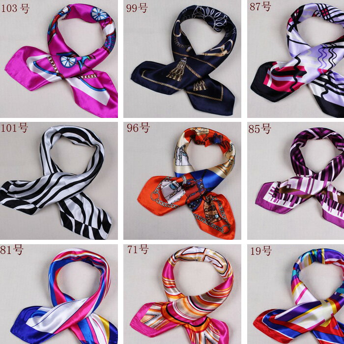 カラフル艶やかなシルク調スカーフ シルクロードの起点【西安】からの贈り物 美品激安 60角企業制服スカーフ(色番号37〜54)