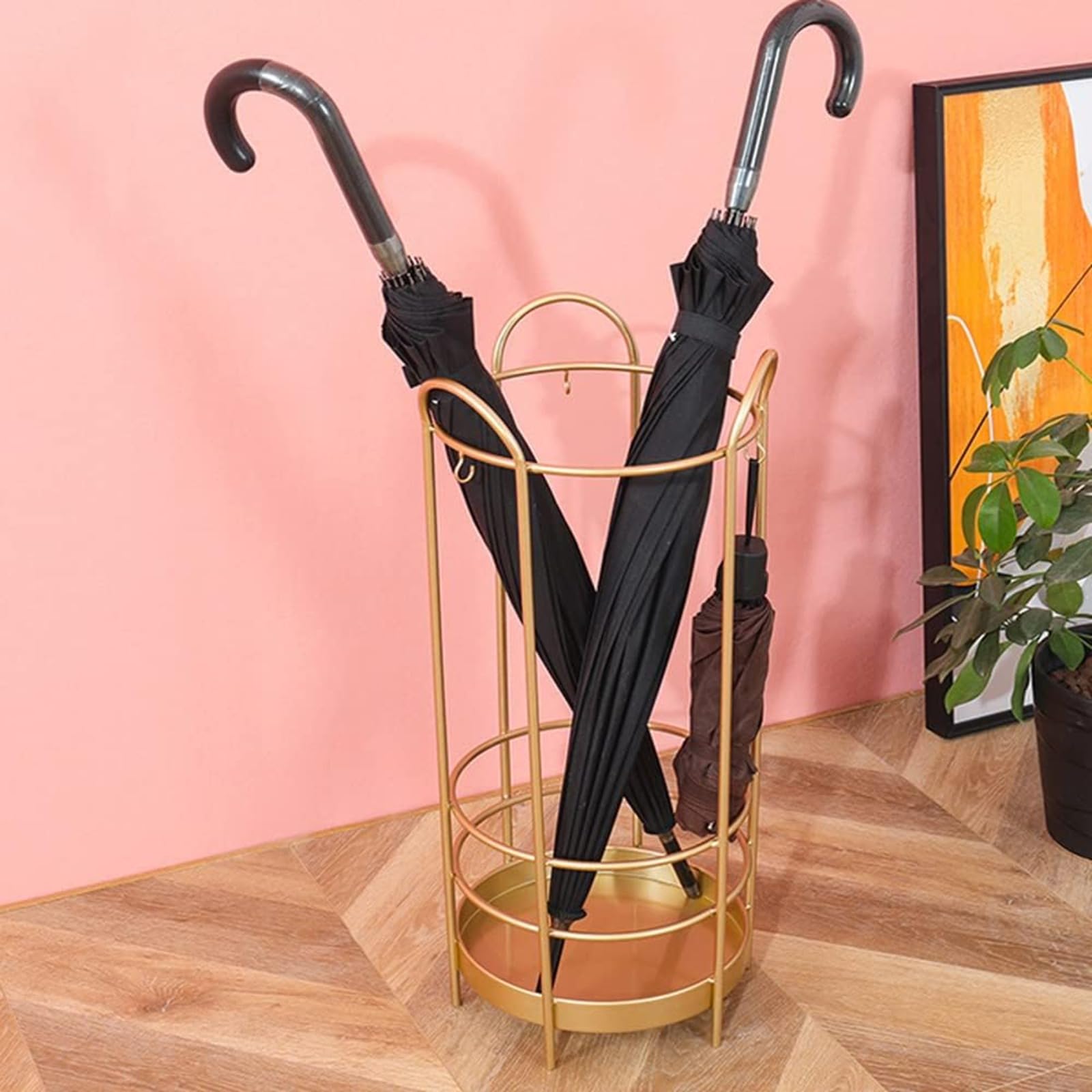 傘立て オフィス用傘たて 丸形 業務用 玄関収納 長傘/折りたたみ傘収納 水受けトレイ付き フック付き (..