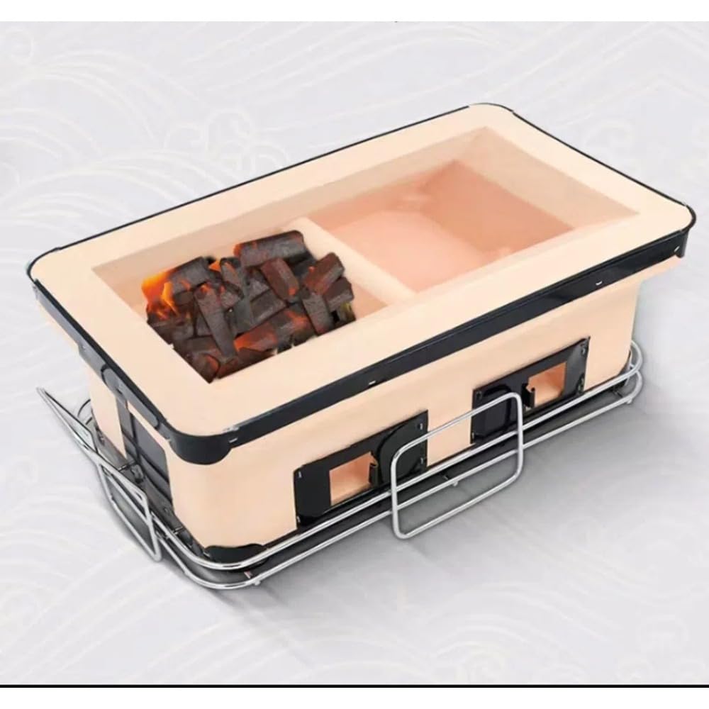 本格 珪藻土 角型七輪 バーベキュー木炭ストーブ和風家庭用バーベキューストーブ セット 網付 角アミ ..