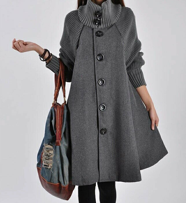 春秋 マント型コート レディース ロング 厚手 毛糸 ふんわり 街歩き デイリーコーデに