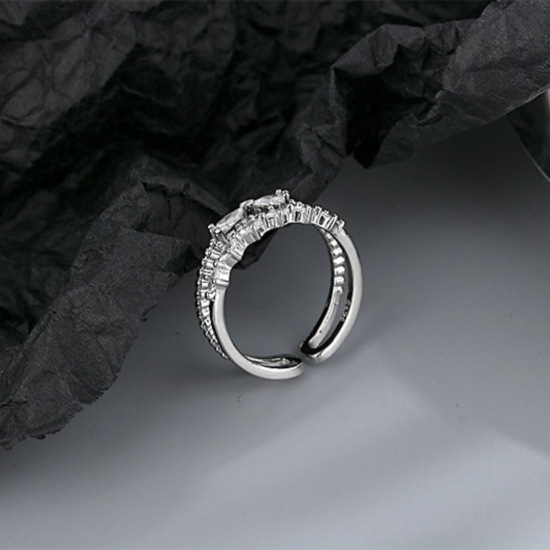 [TAKUMI]ピタリング 指輪 フリーサイズ リング ダブルリング リボン ダイヤ プロポーズリング レディース シルバー925 ブランド シンプル 可愛い おしゃれ かわいい 2連リング